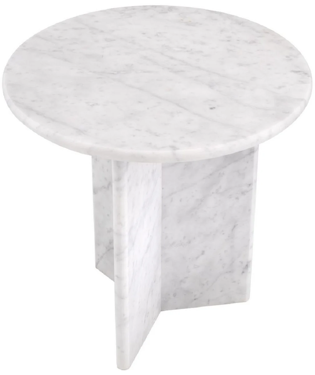 Luxury side table white Ø 45 x H. 45 cm - Round side table made of high-quality Carrara marble - Luxury marble furniture