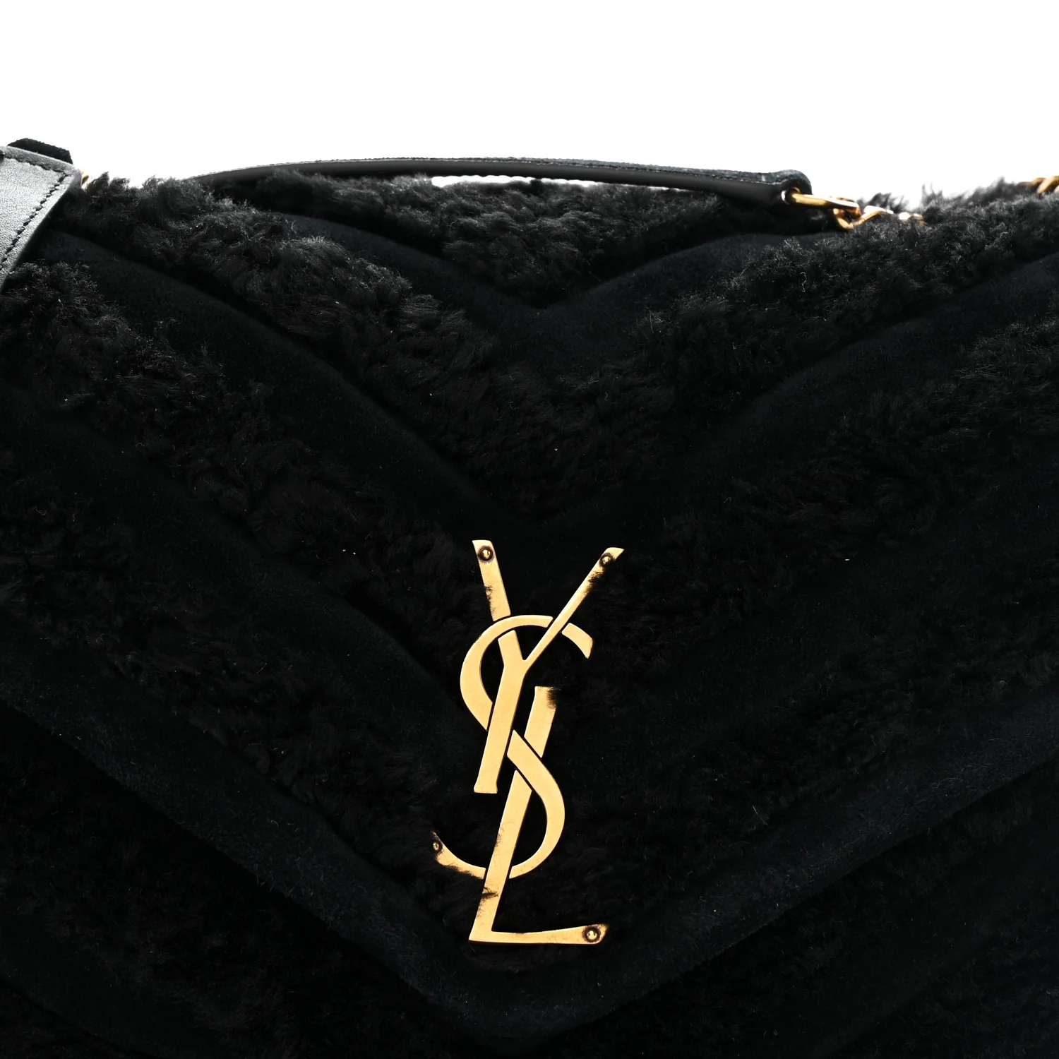 Shearling Y Quilted Monogram Medium Loulou Chain Satchel Black - Top Club