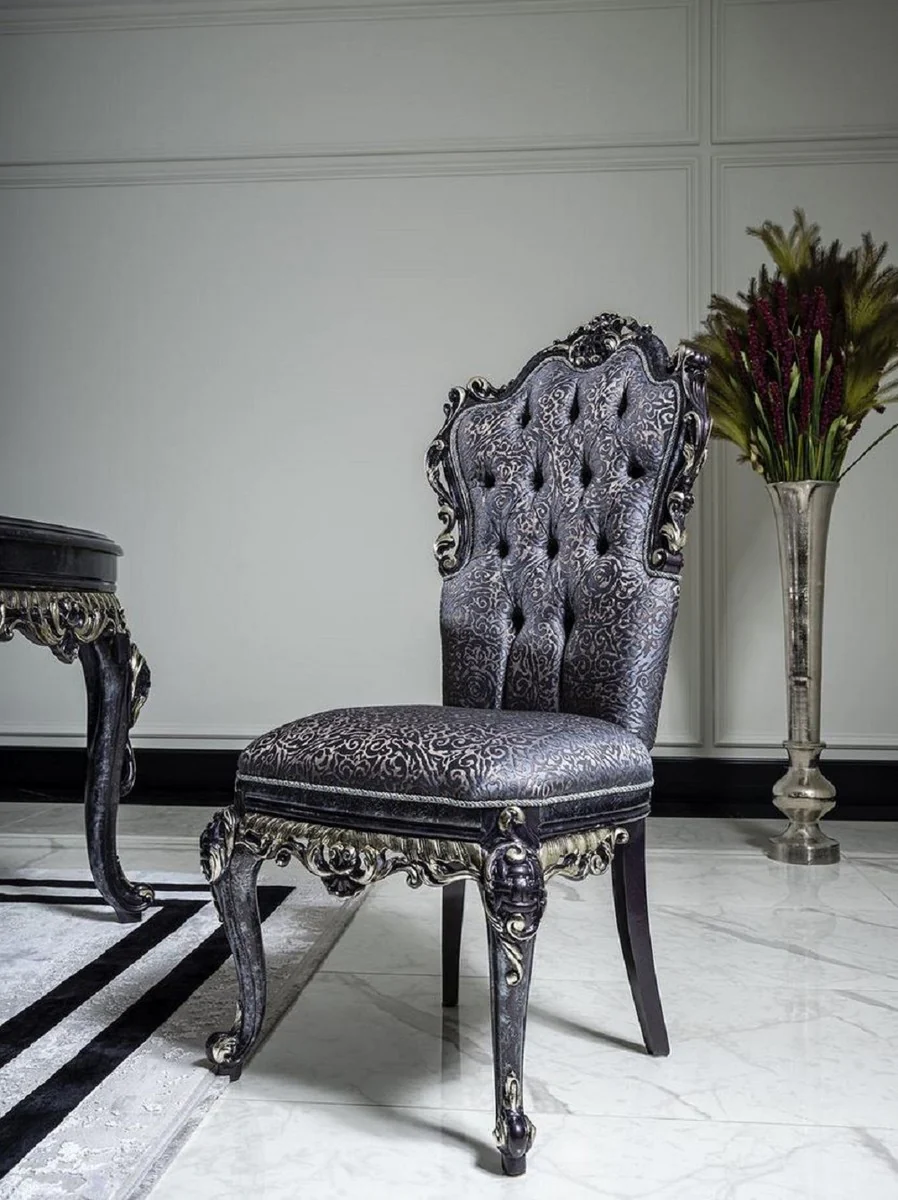 Luxury Baroque Dining Room Chair Set Blue / Gold - Handmade Kitchen Chairs Set of 6 - Baroque Dining Room Furniture - Noble & Magnificent