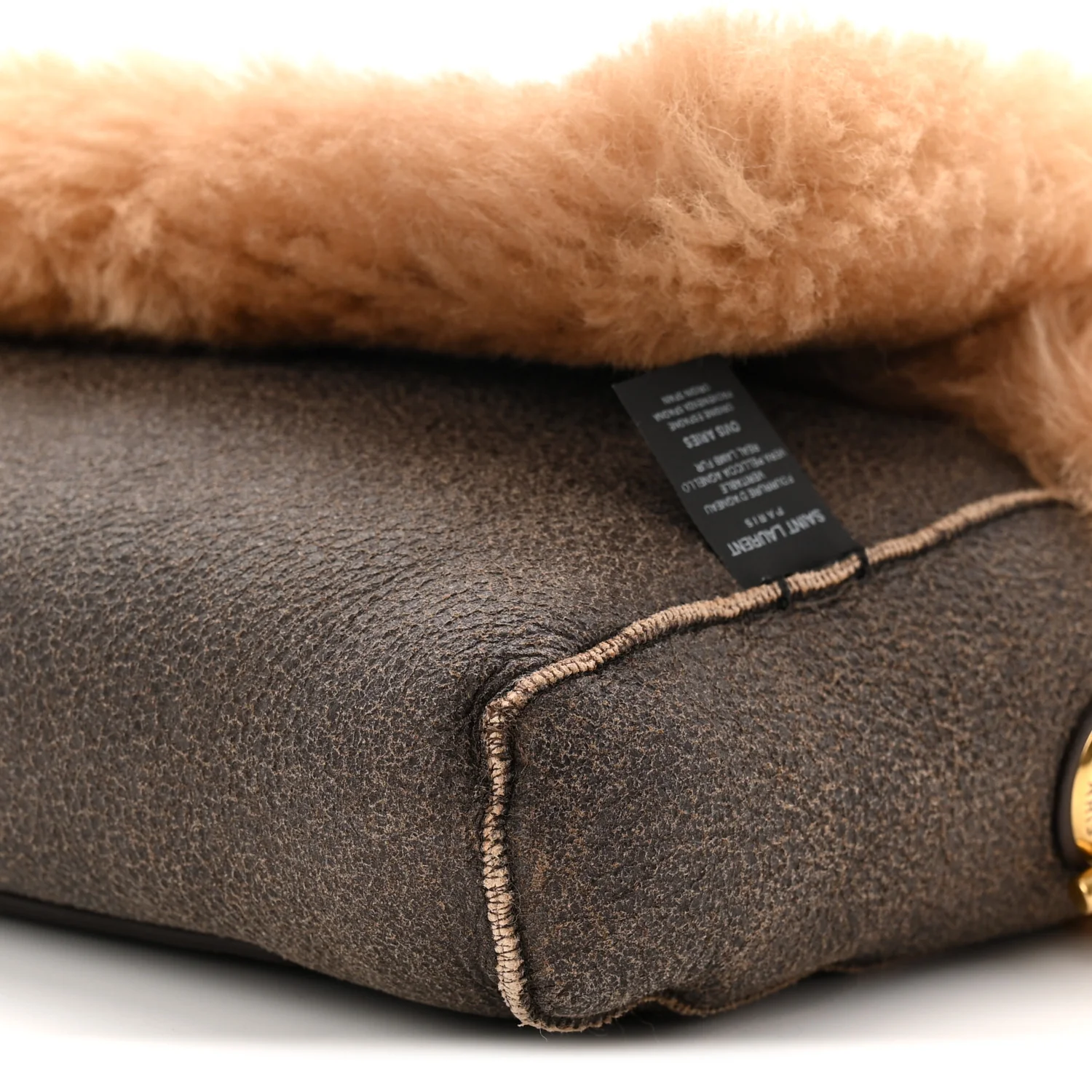 Shearling Calfskin Small Reversible Monogram Kate Satchel Ecru Dark Brown - Top Club