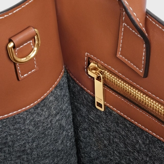 SMALL VERTICAL CABAS CE IN TEXTILE WITH CE & CALFSKIN GREY / BEIGE - Top Club