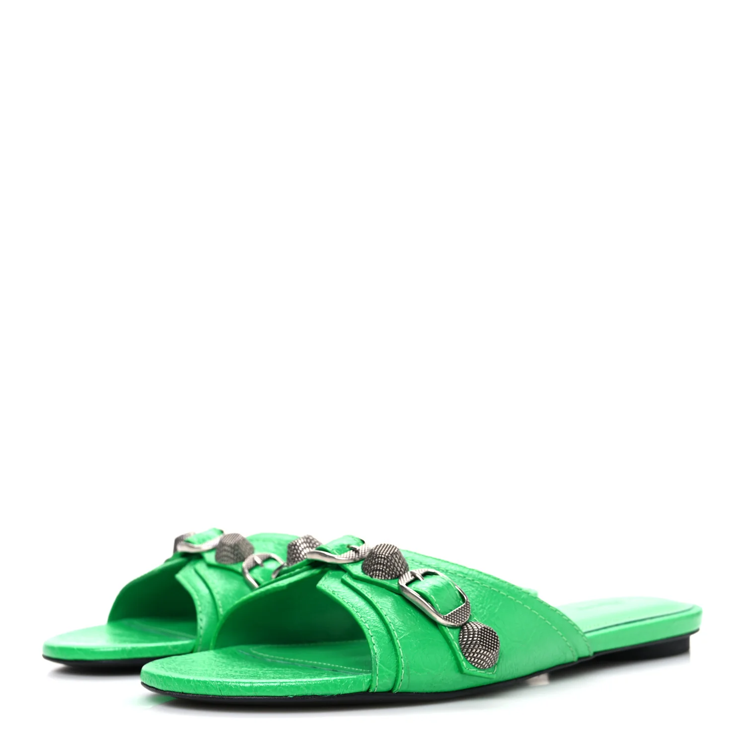 Agneau Arena Cagole Flat Slide Sandals 37 Vivid Green - Top Club