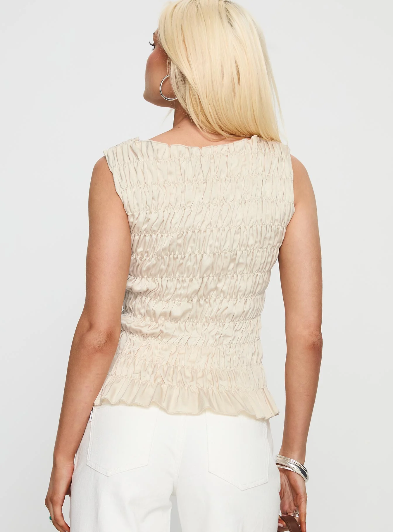 Elenir Shirred Top Beige