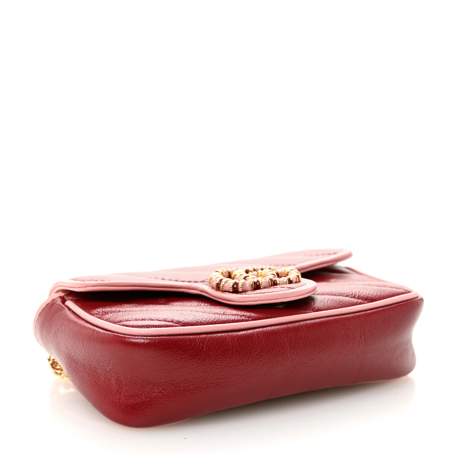 Azalea Calfskin Enamel Matelasse Diagonal Super Mini Torchon GG Marmont Shoulder Bag New Cherry Red Wild Rose - Top Club