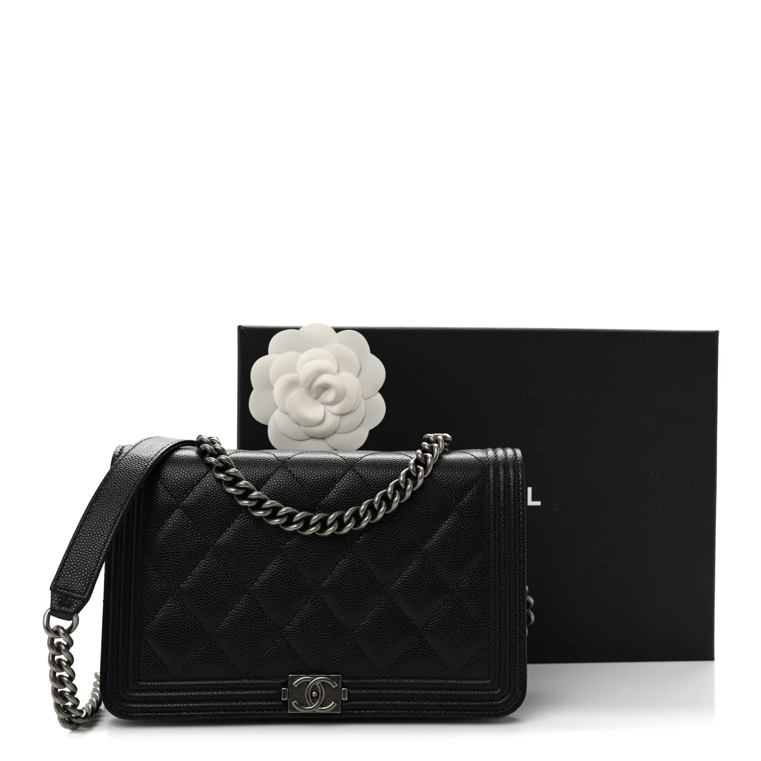 Caviar Quilted Boy Wallet On Chain WOC Black - Top Club