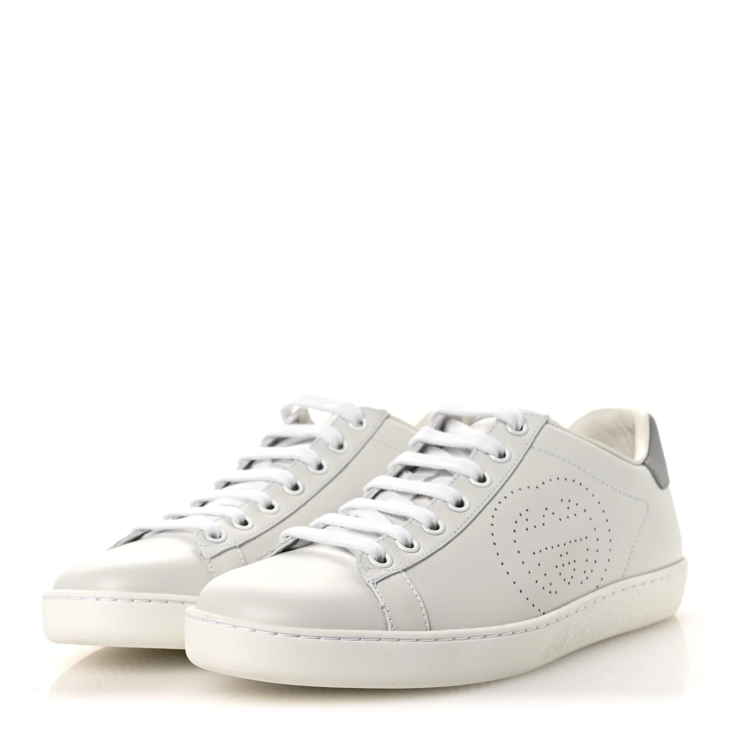Calfskin Interlocking G Perforated Womens Ace Sneakers 37 White Grey Sky - Top Club
