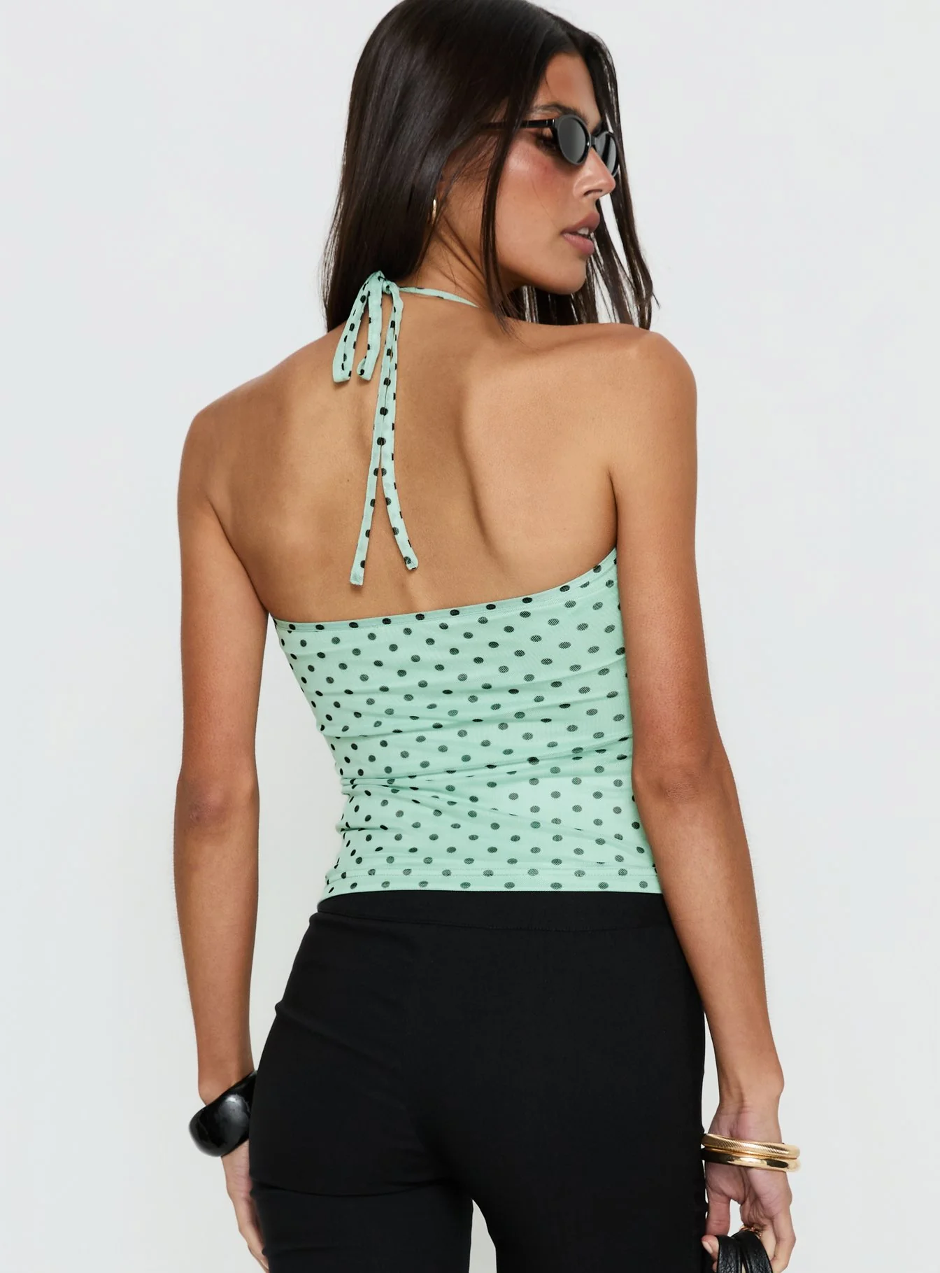 Days Of Summer Ruffle Top Mint Polka