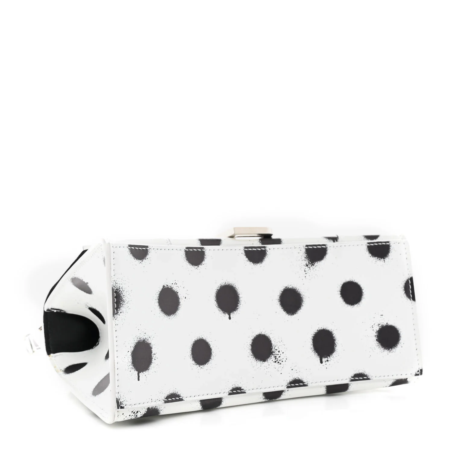 Smooth Calfskin Spray Polka Dot Small Hourglass Top Handle Bag White Black - Top Club
