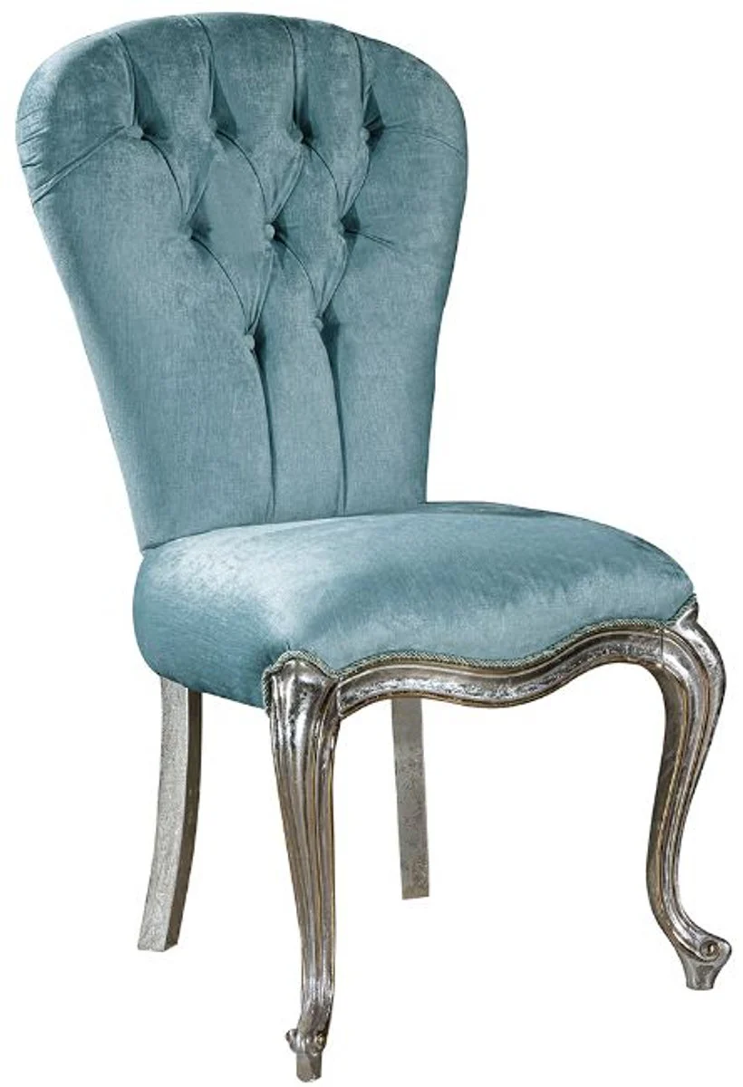 Luxury Baroque Dining Room Chair Set Light Blue / Silver 55 x 55 x H. 107 cm - Kitchen Chairs Set of 6 - Noble Baroque Dining Room Furniture