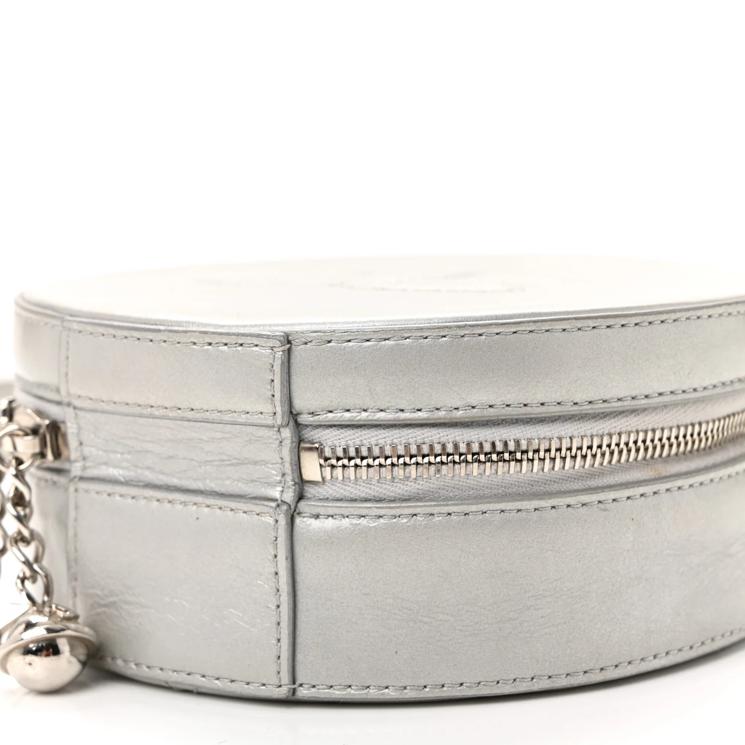 Metallic Glazed Calfskin Round As Earth Evening Bag Silver - Top Club