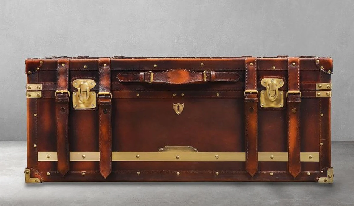 Luxury coffee table in suitcase look brown / brass 110 x 59 x H. 51 cm - Suitcase living room table with storage space - Living room furniture - Luxury furniture in suitcase look