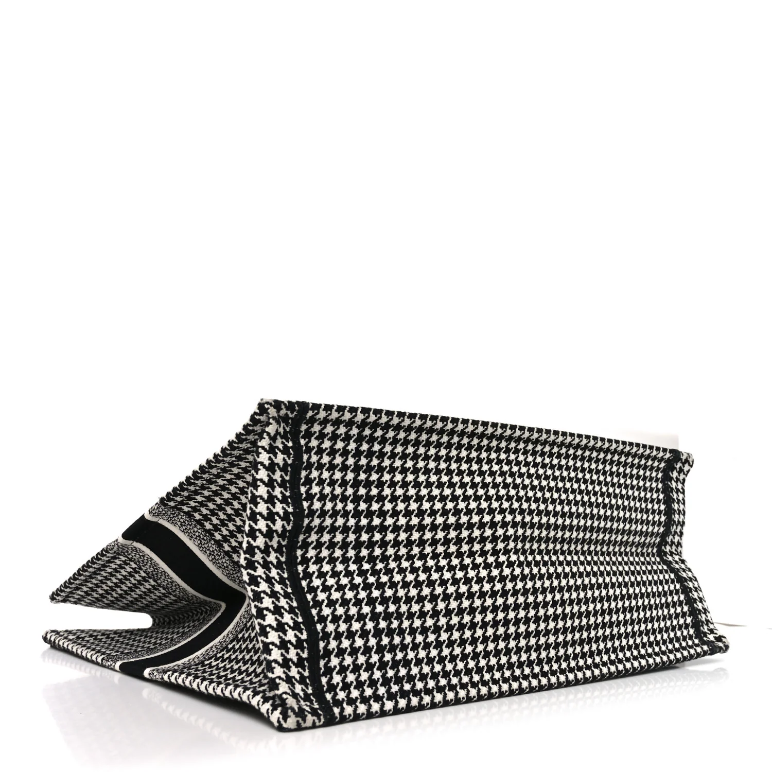 Canvas Houndstooth Embroidered Book Tote Black White - Top Club
