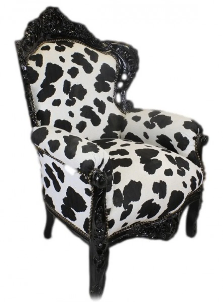 Baroque Armchair King Cow Pattern Black White / Black 85 x 85 x H. 120 cm - Baroque Furniture