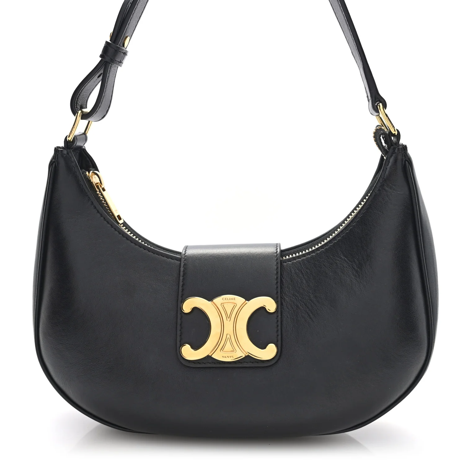 Smooth Calfskin Medium Strap Ava Triomphe Shoulder Bag Black - Top Club