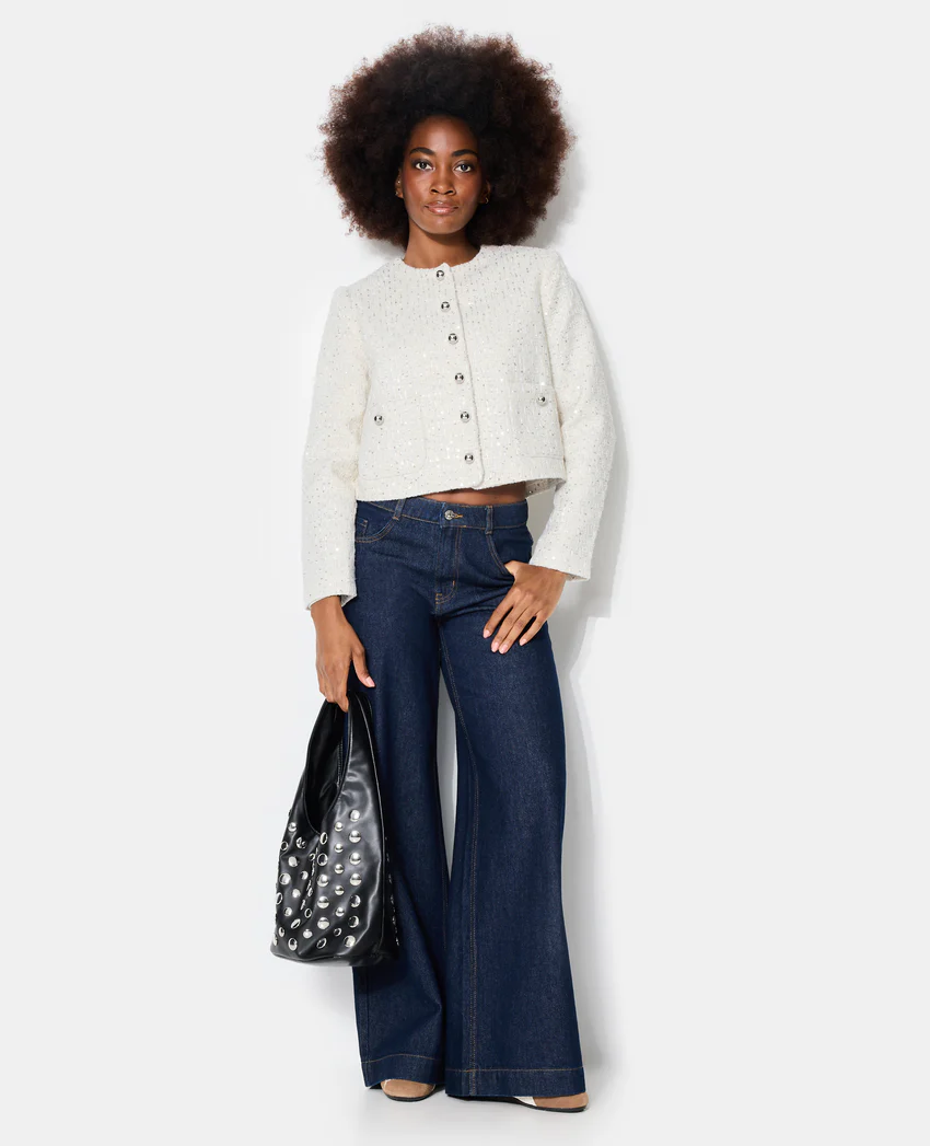 Pimkie Veste en tweed col rond avec sequins