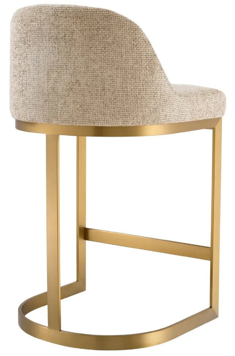 Luxury bar chair sand color / brass 53 x 48 x H. 91 cm - Padded stainless steel bar stool - Bar furniture - Luxury furniture - Luxury quality
