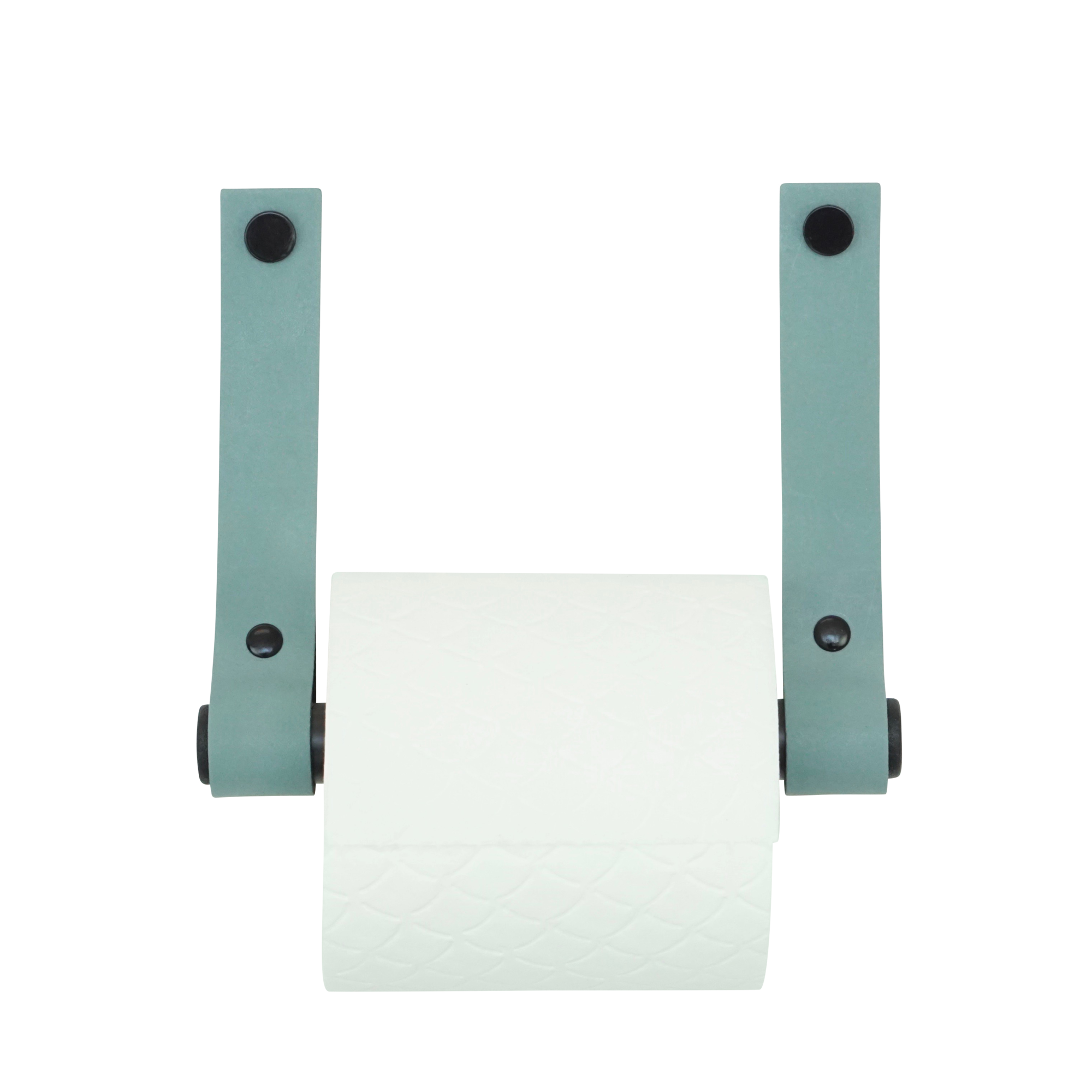 Leren toiletrolhouder (roldrager: zwart metaal) Vaalgroen