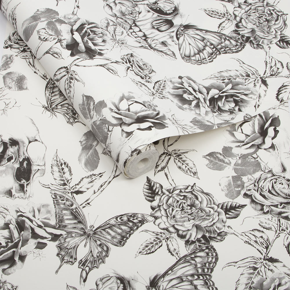 Graham & Brown  vliesbehang  Skull Roses  Zwart/Wit Graham & Brown  vliesbehang  Skull Roses  Zwart/Wit