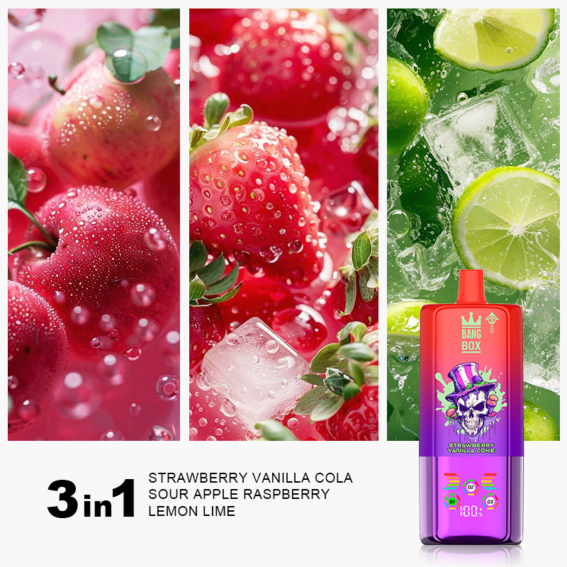 BANGBOX 80K Příchuť 01 jahodovo vanilková cola kyselé jablko malina citron limetka 3 v 1 vape