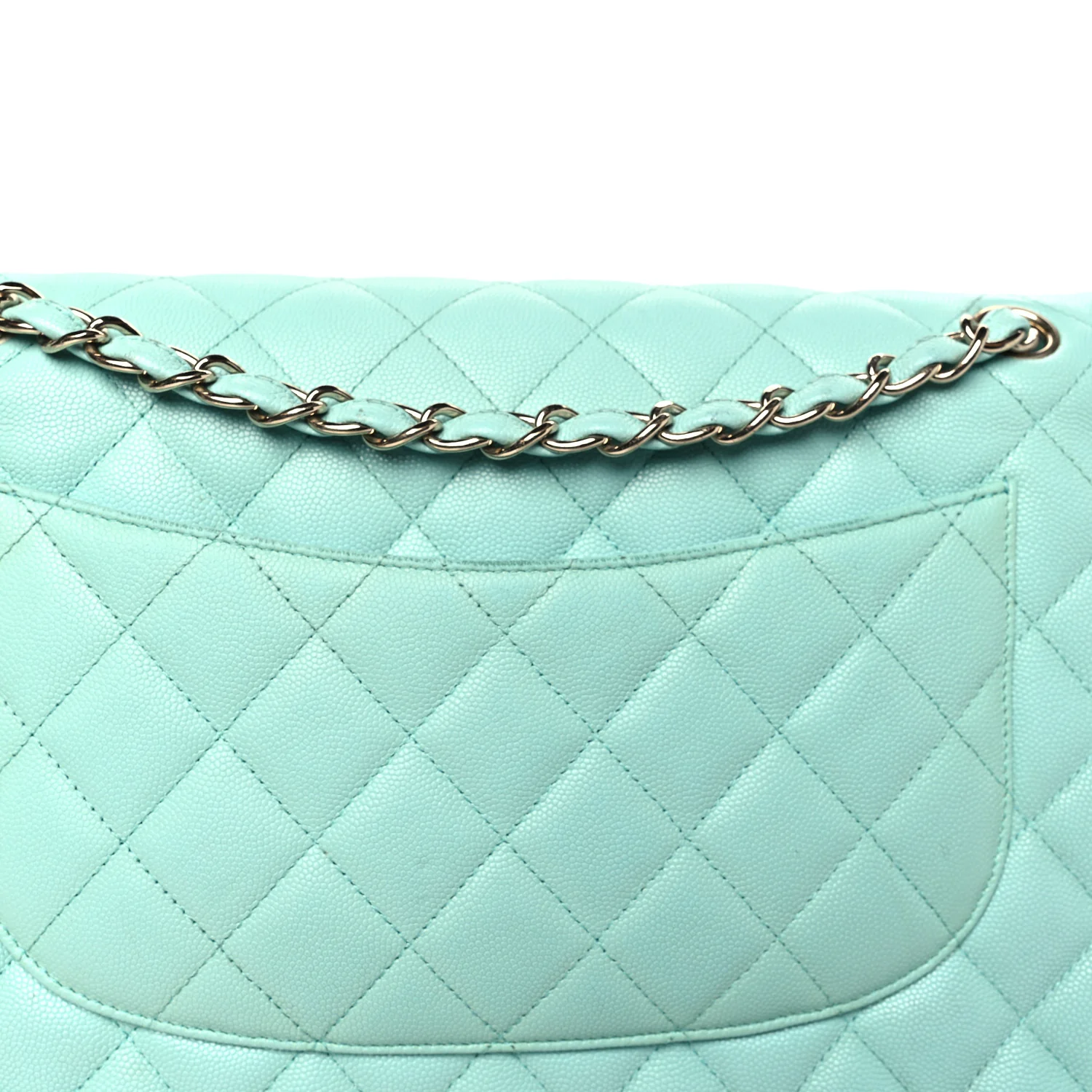 Caviar Quilted Jumbo Double Flap Light Green - Top Club