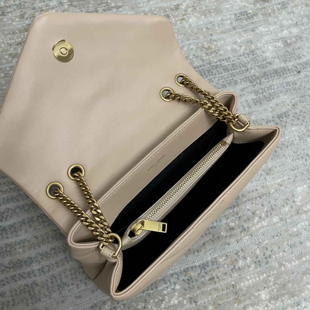 Y Small Loulou 23 Beige Leather Gold 23x17x9cm - Top Club