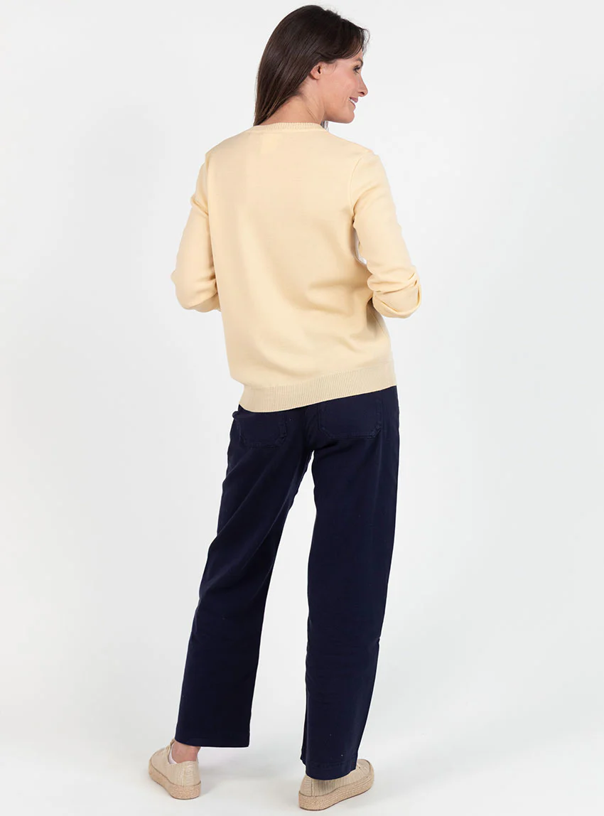 Pull femme en laine mérinos col rond jaune léger