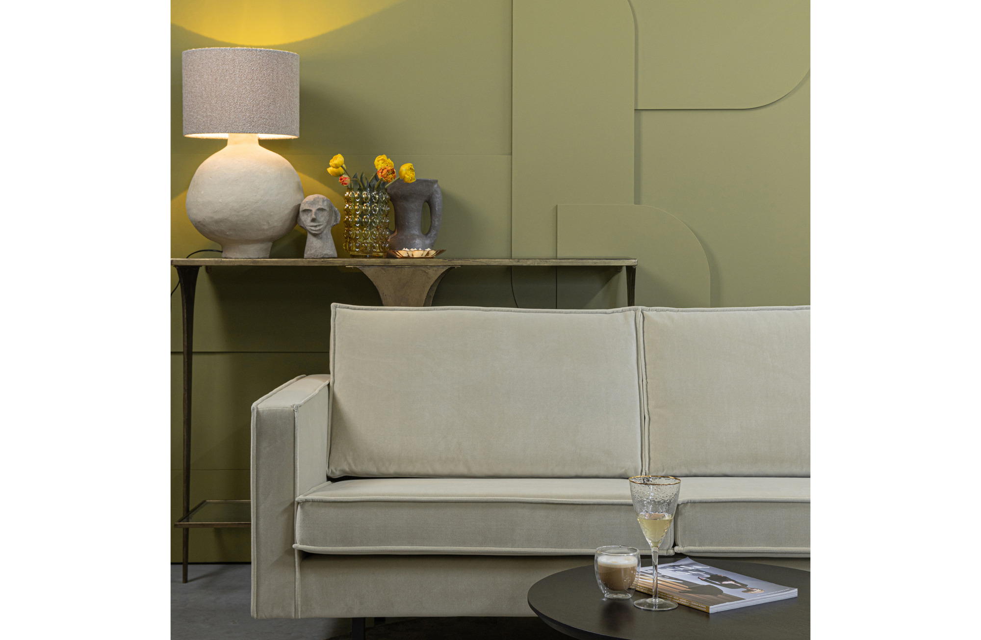 BePureHome hoekbank Rodeo fluweel Links - Khaki