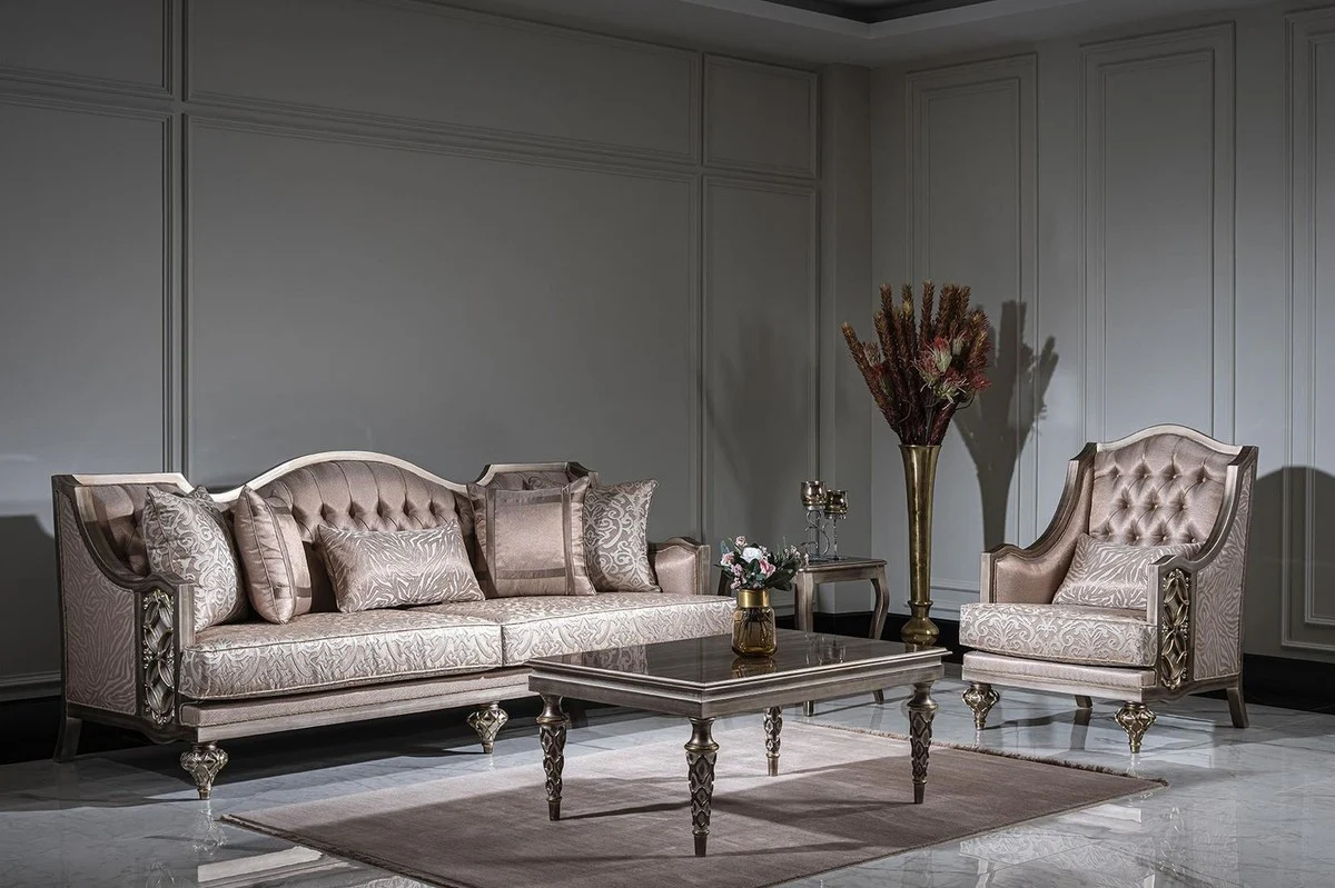 Luxury Baroque Coffee Table Silver - Rectangular Solid Wood Living Room Table - Baroque Furniture - Noble & Magnificent