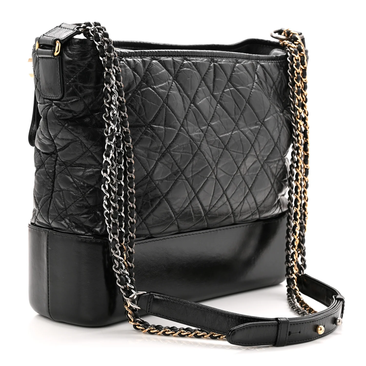 Aged Calfskin Quilted Large Gabrielle Hobo Black - Top Club