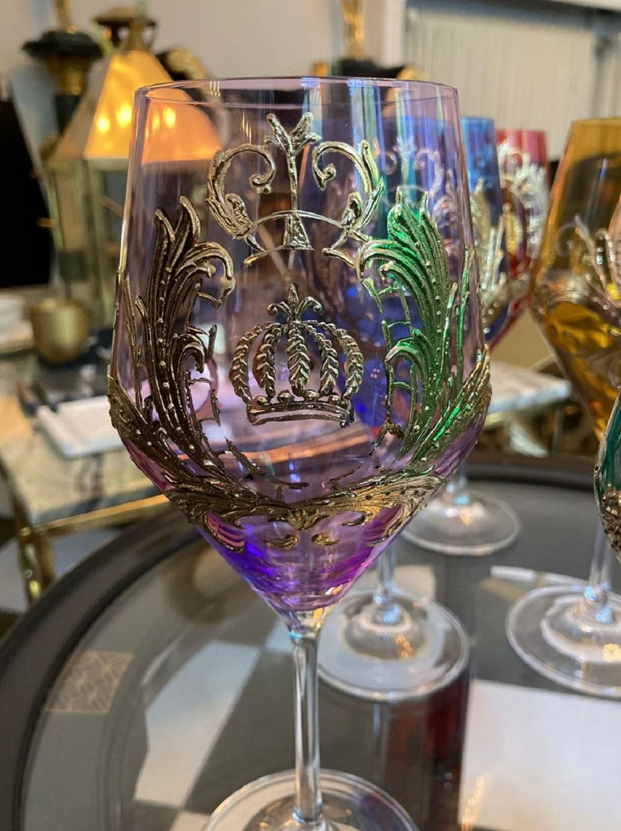 Pompöös by Luxus wine glass set colorful Ø 8.7 x H. 20.3 cm - wine glasses with 24 carat gold plating - Pompöös wine glasses designed by Harald Glööckler