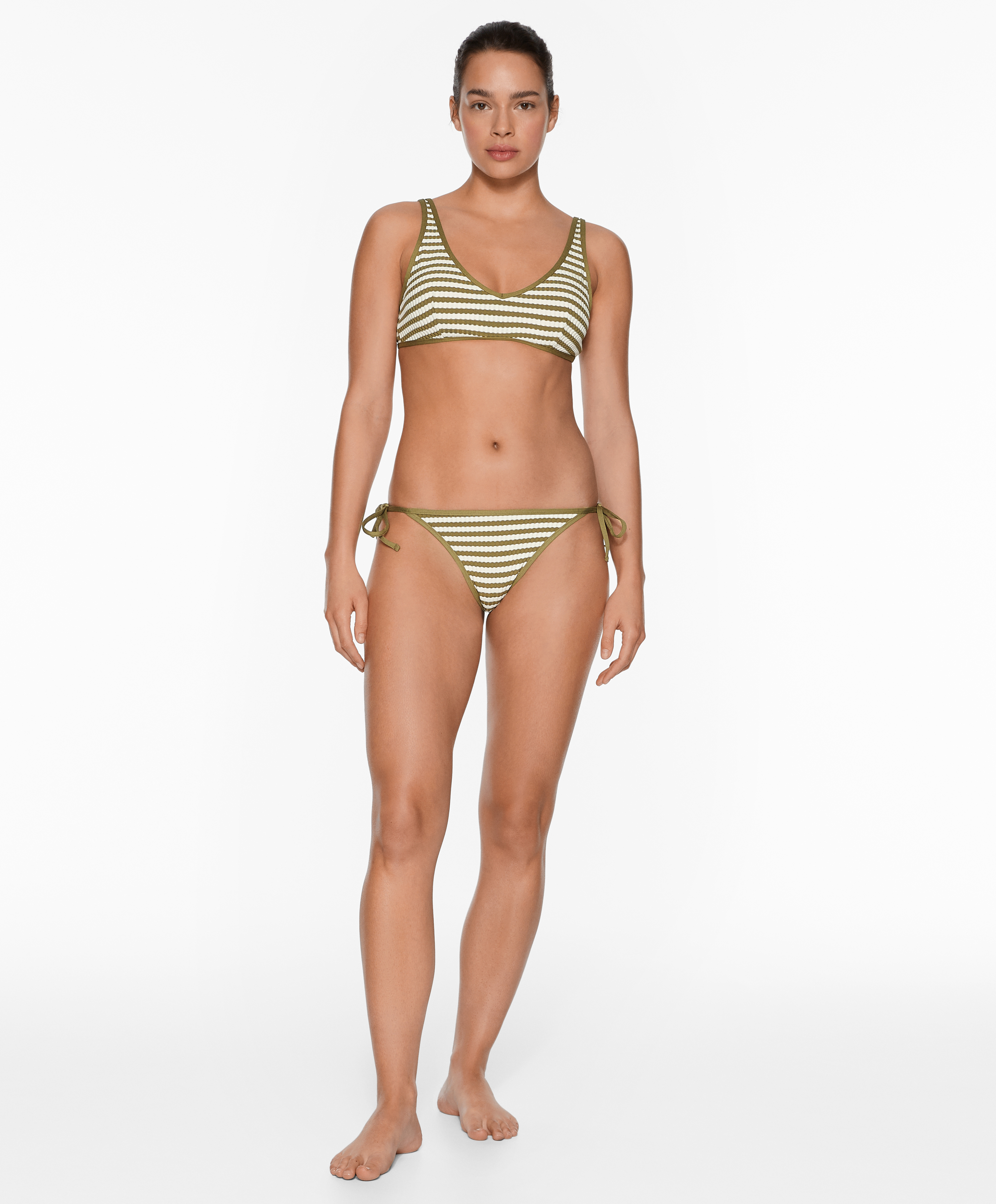 OYSHO Textured stripe medium-coverage bikini briefs with ties