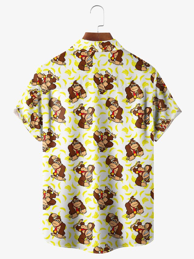 Monkey Chest Pocket Short Sleeve Casual Shirt