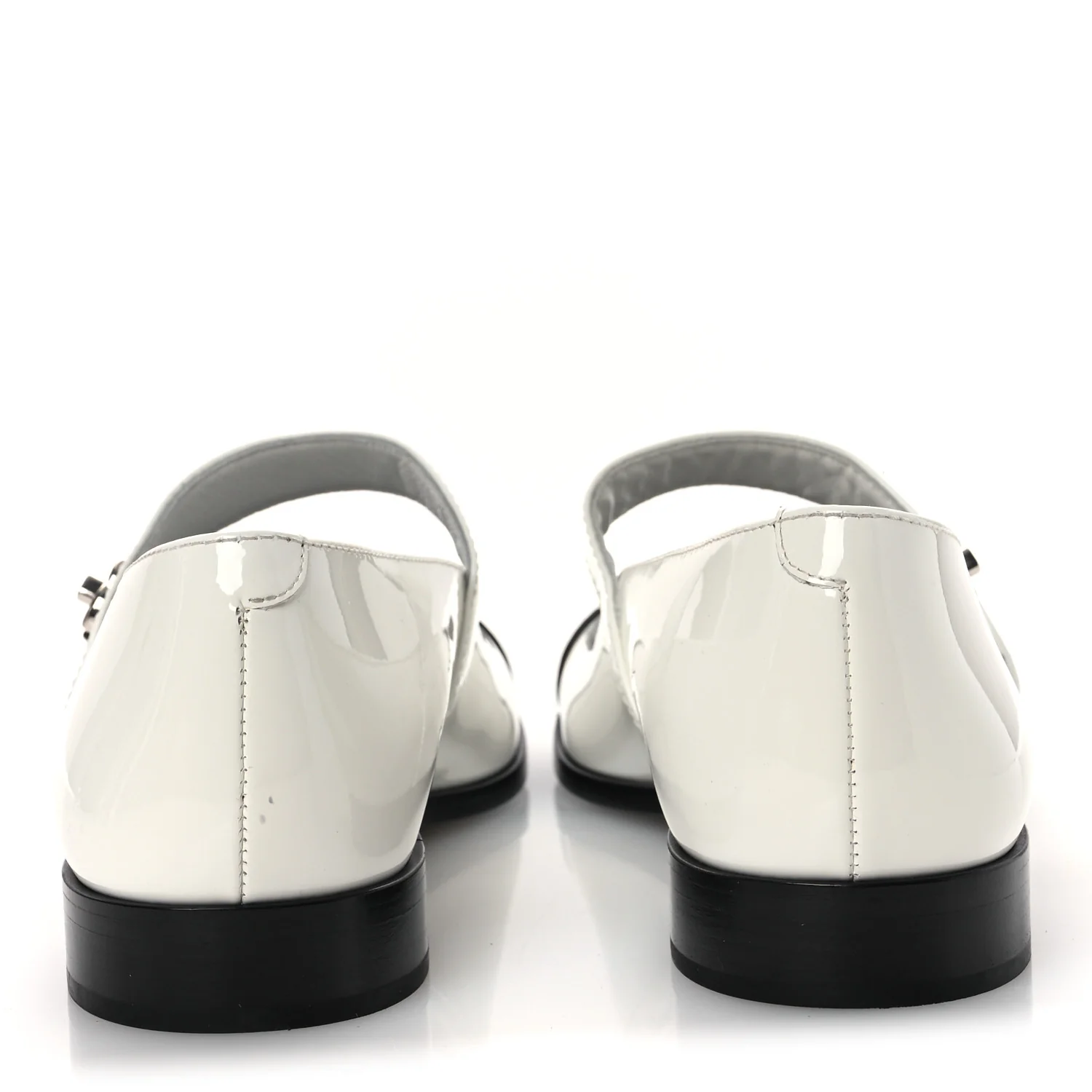 Patent Calfskin Mary Janes Flats 39 White Black - Top Club