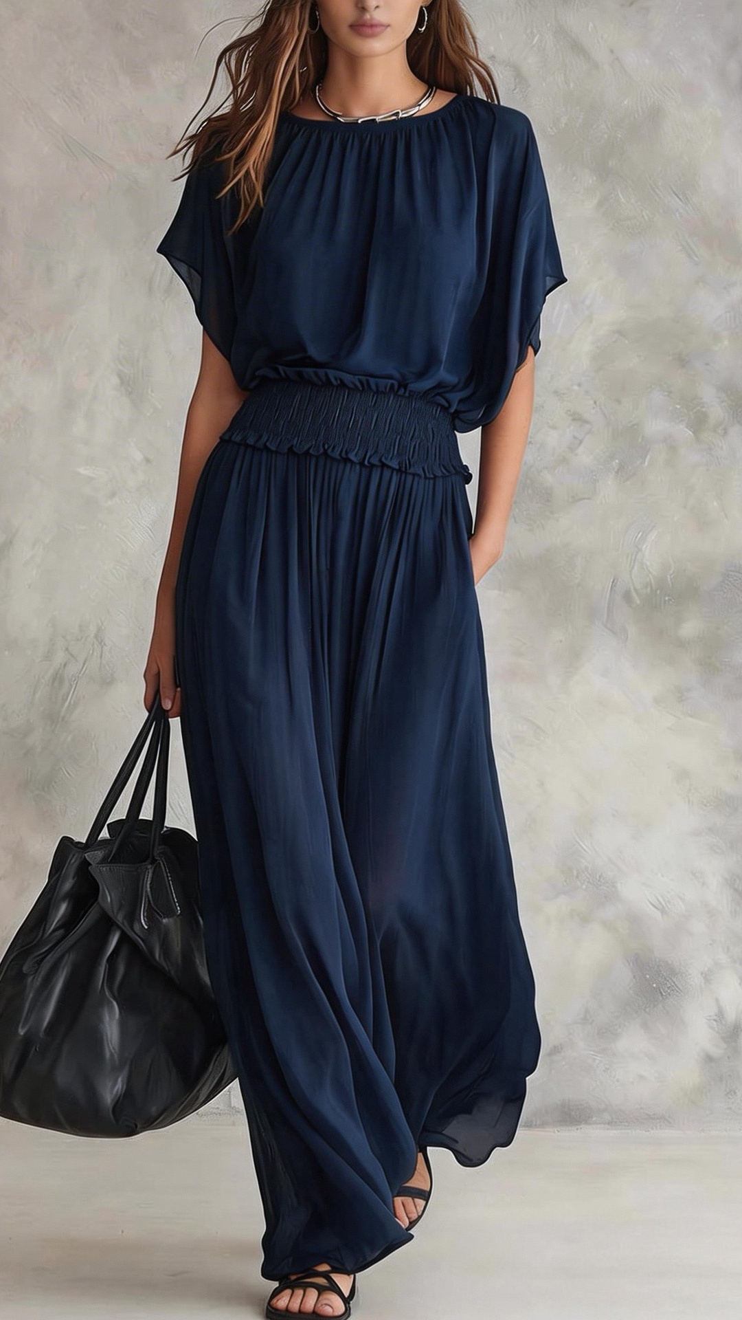 Women's Chiffon Long Dress with Shirred Waist - Nordfashionstorm - Women's Clothing, Fashion for You - Nordfashionstorm.com