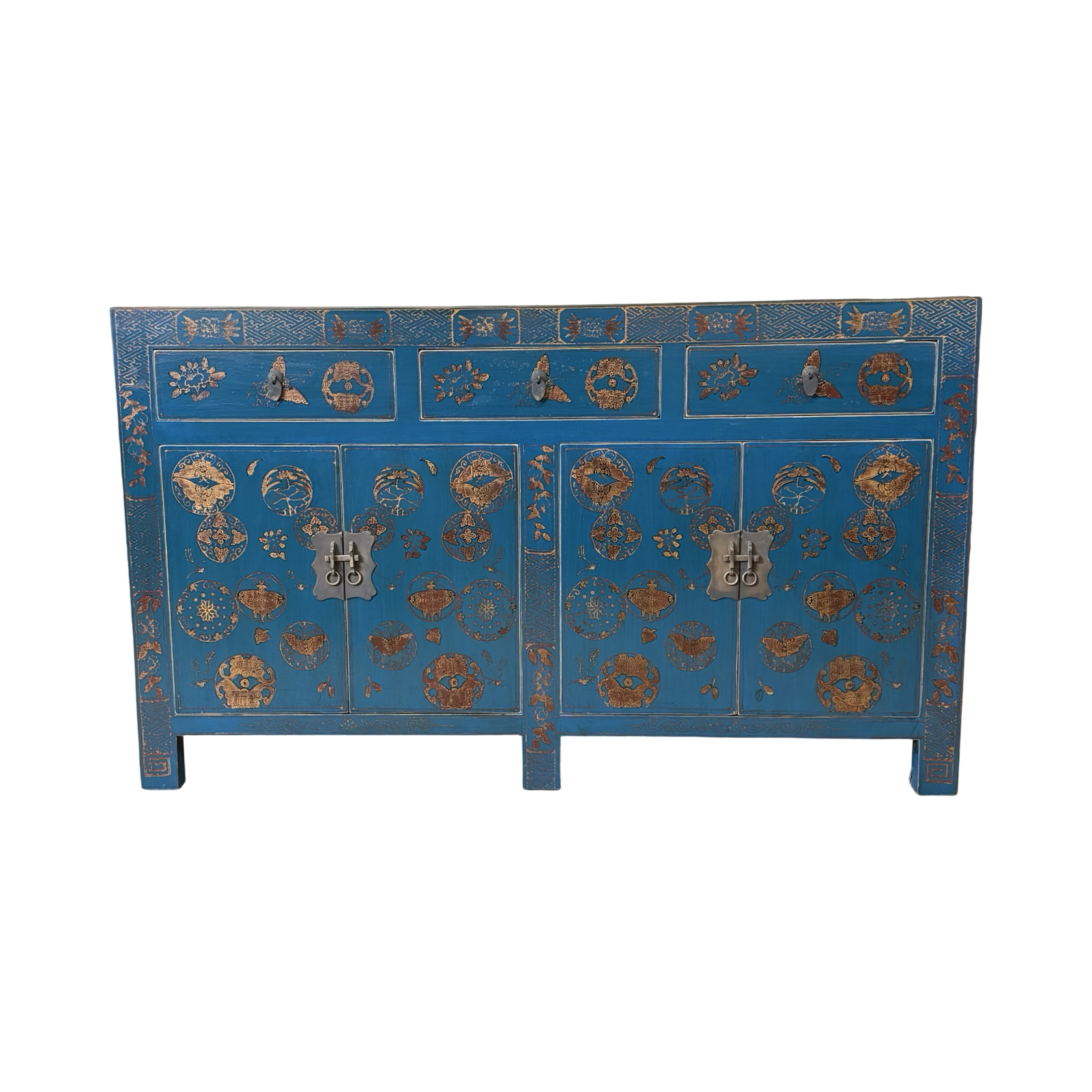 Dressoir blauw uniek mooi schilderwerk