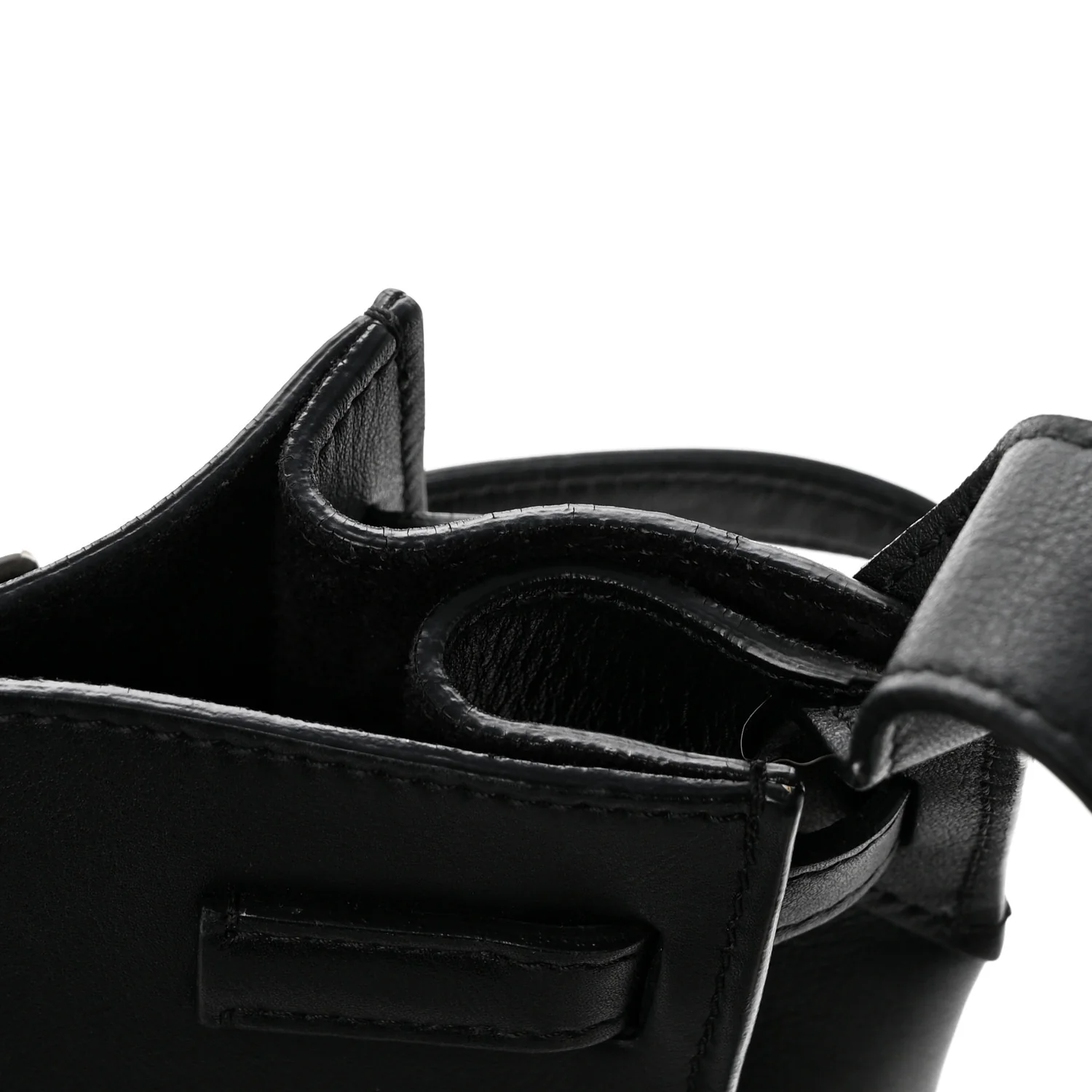 Supple Grained Calfskin Long Strap Big Bag Bucket Black - Top Club