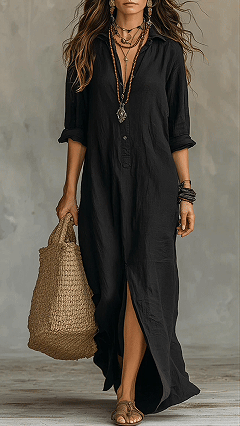 Casual Solid-color Linen-cotton Dress - Nordfashionstorm - Women's Clothing, Fashion for You - Nordfashionstorm.com