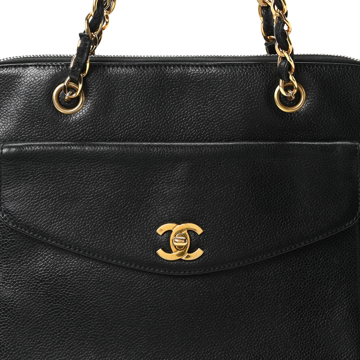 Caviar Flap Shoulder Bag Black - Top Club