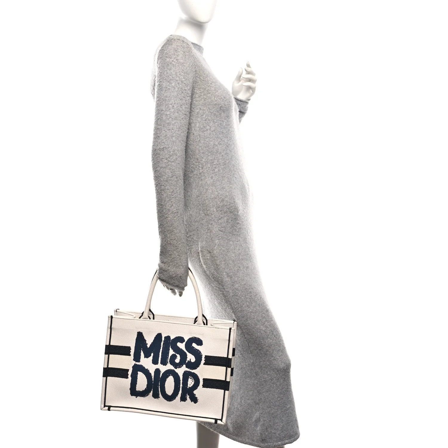Canvas Embroidered Medium Miss Dior Graffiti Book Tote Navy White