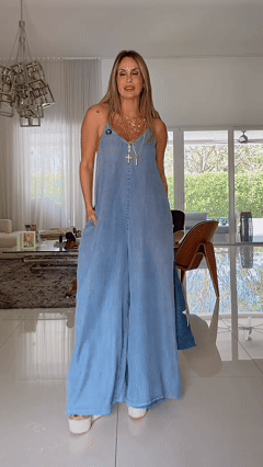 Women's V-Neck Spaghetti Strap Denim-Like Loose Wide Leg Polyester Jumpsuit - Nordfashionstorm - Women's Clothing, Fashion for You - Nordfashionstorm.com