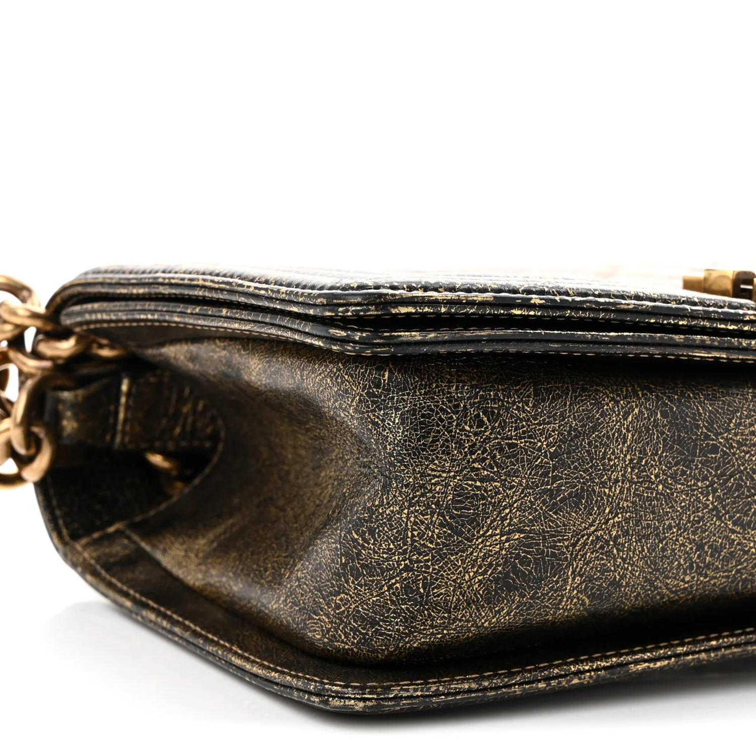 Cracked Metallic Calfskin Quilted Medium Boy Flap Gold - Top Club