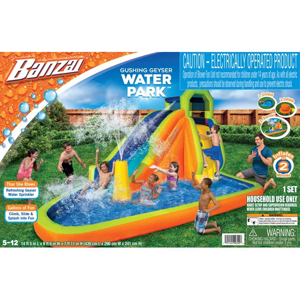 BANZAI Surf Rider Inflatable Water Park Play Center - Tunnel Water Slide and Climbing Wall - Outdoor Summer Fun for Kids and Families