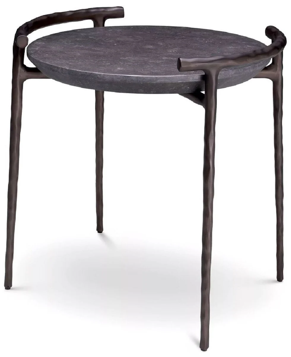 Luxury side table gray / bronze Ø 55 x H. 57.5 cm - aluminum table with marble top - living room furniture - luxury furniture - living room furnishings - luxury quality