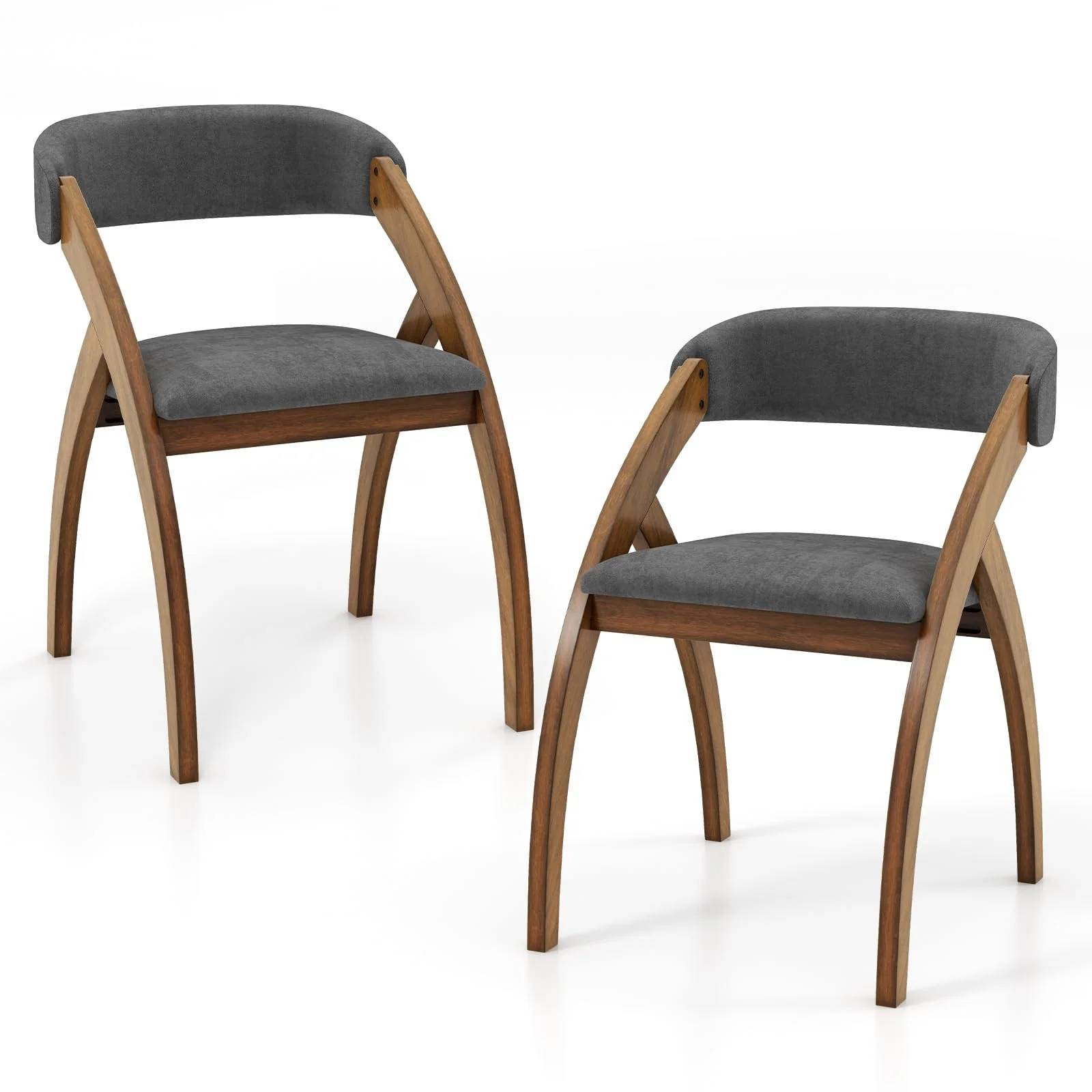 BEFOUNDLOVELY Wooden Dining Chairs Set of 2/4, Upholstered Kitchen Chairs w/Arched Rubber Wood Legs, Padded Cushion & Curved Back
