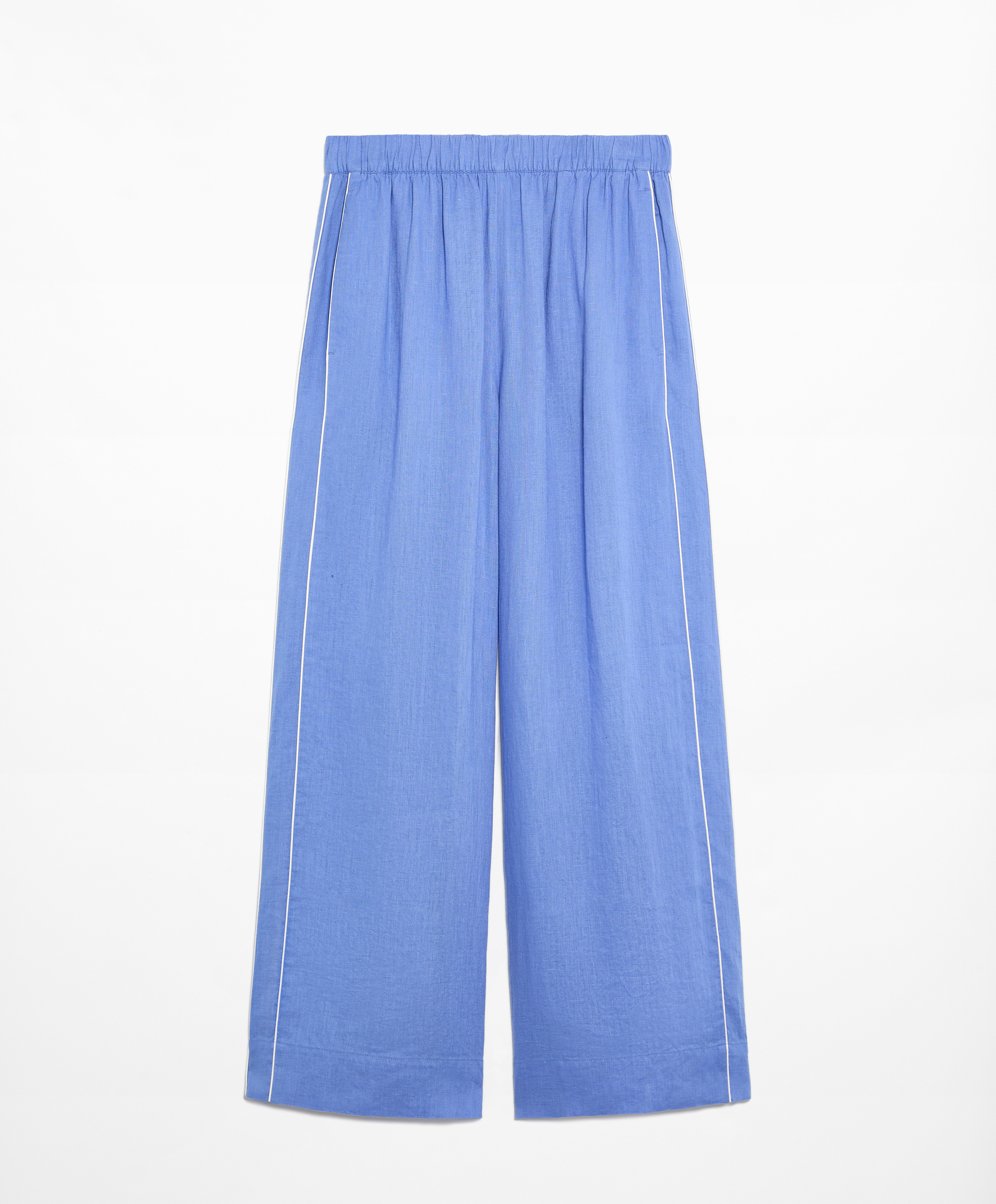 OYSHO 100% linen wide straight-leg trousers with piping