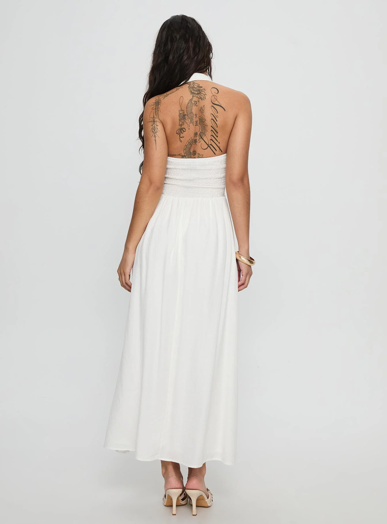 Jozefine Halter Ruched Maxi Dress White