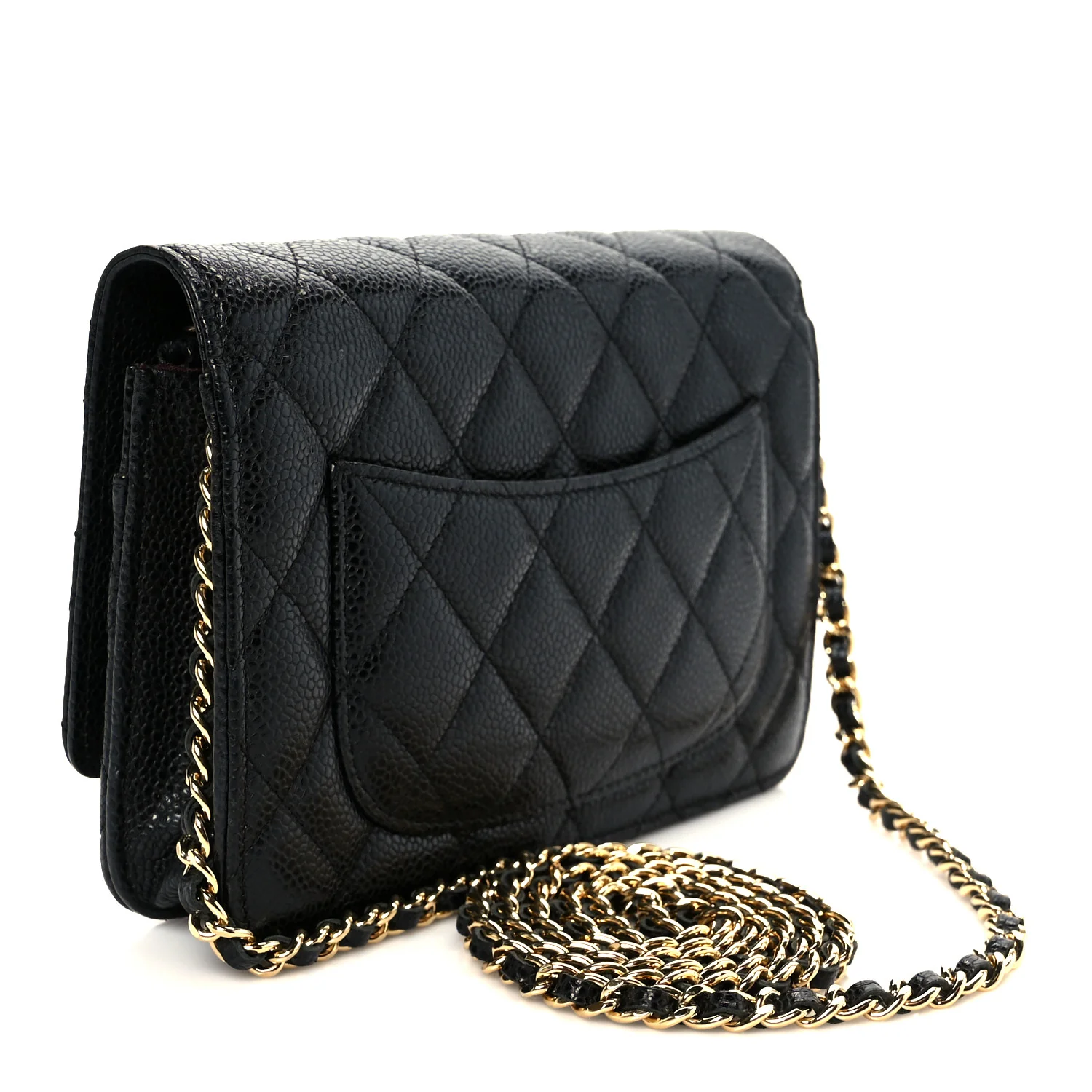 Caviar Quilted Wallet on Chain WOC Black - Top Club