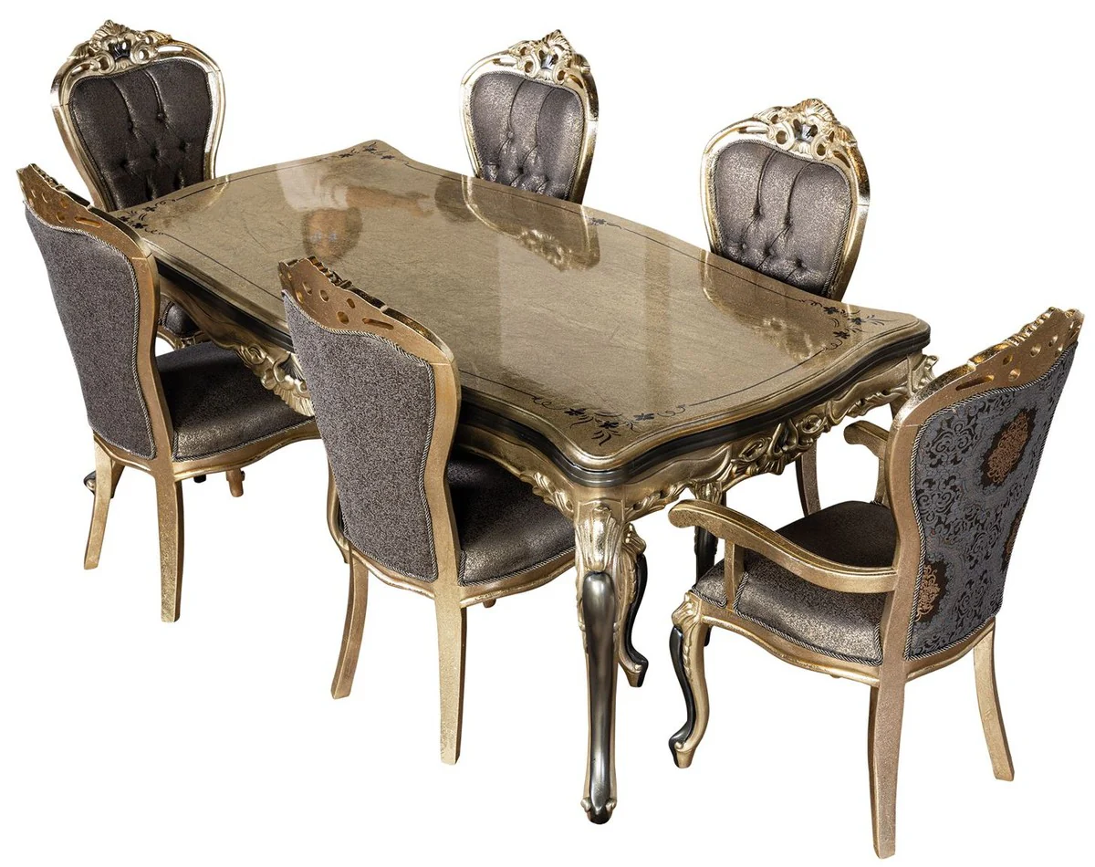 Luxury Baroque Dining Room Chair Set of 8 Purple / Antique Gold / Black - Magnificent Baroque Style Kitchen Chairs - Luxury Baroque Style Dining Room Furniture - Baroque Dining Room Furniture - Baroque Style Furniture