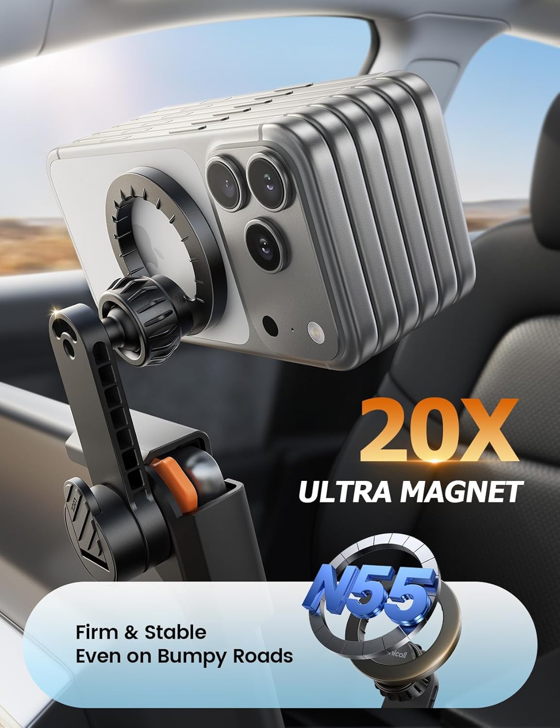 Lamicall Magnetic Phone Holder for Tesla Model 3 and Y Strongest N55 Magnet| No Adhesive for Tesla Phone Mount, One-click Lock Adjustable for Magsafe Car Mount fits iPhone 17 16 15 14 Pro Max All Phones