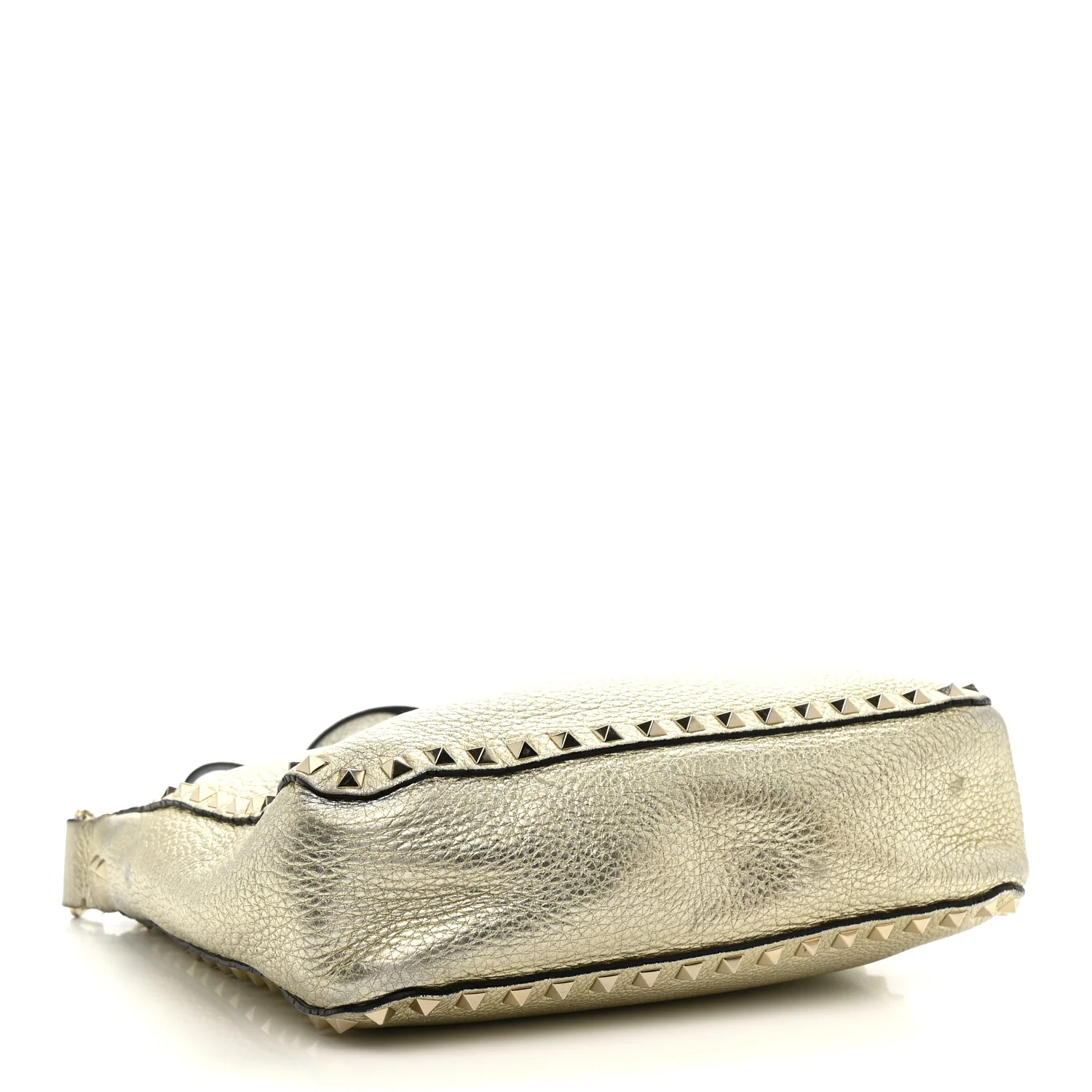 Metallic Pebbled Calfskin Small Rockstud Flip-Lock Messenger Bag Platino - Top Club